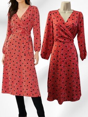 Ann Taylor Wrap Dress with Heart Print Size 2 Petite NWT MSRP $159